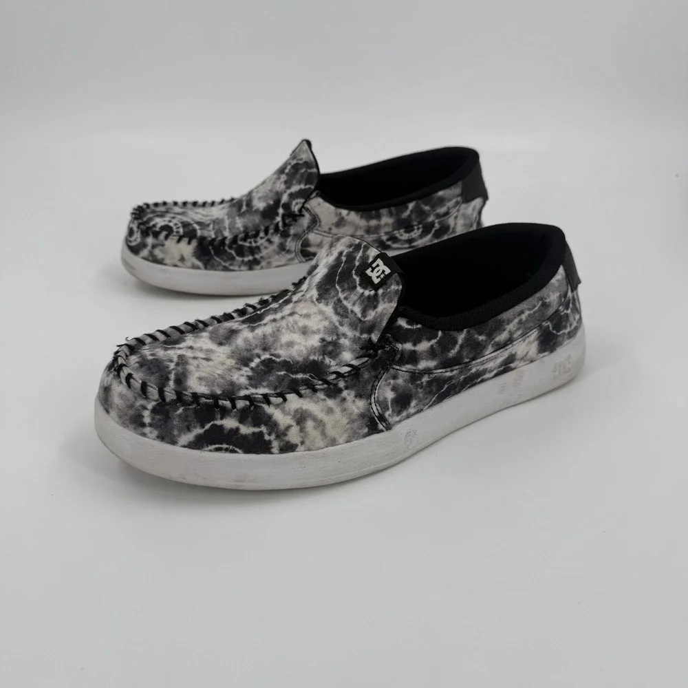 DC Villain 2 Skateboard Shoes Mens Size 14 Black White Tie-Dye Moc Toe Slip On
